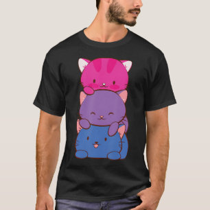 Bisexual Pride Kawaii Kitty Cat Stack Anime T-Shirt