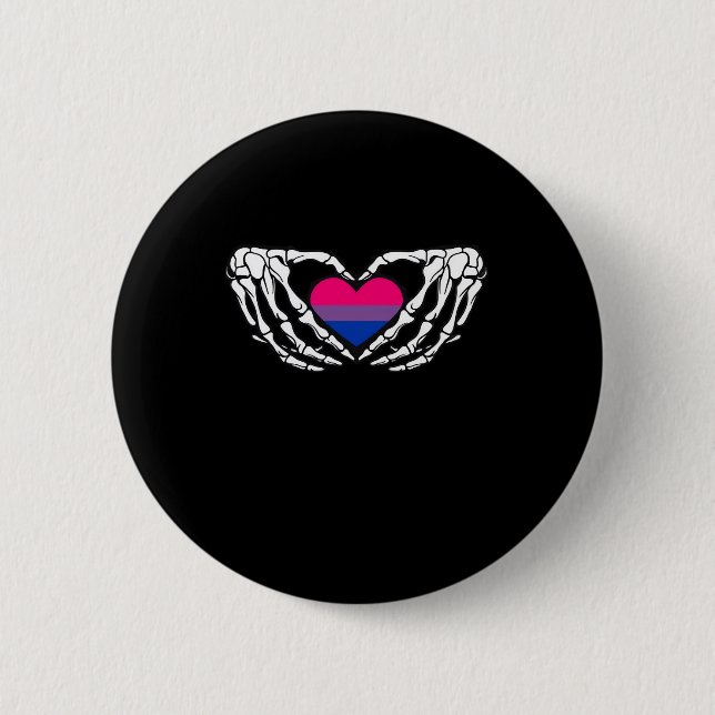 Bisexual Pride Skeleton Halloween Bi Goth Heart Cl 2 Inch Round Button (Front)
