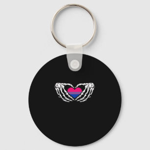 Bisexual Pride Skeleton Halloween Bi Goth Heart Cl Keychain