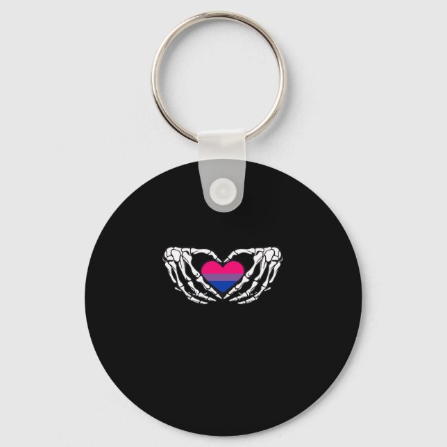 Bisexual Pride Skeleton Halloween Bi Goth Heart Cl Keychain (Front)