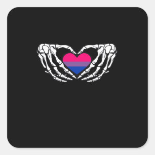 Bisexual Pride Skeleton Halloween Bi Goth Heart Cl Square Sticker