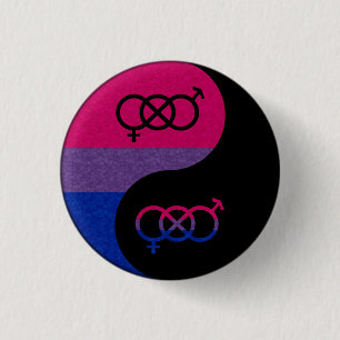 Bisexual Pride Yin and Yang Symbol in Pride Flag 1 Inch Round Button