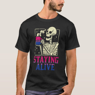 Bisexual Skeleton Staying Alive Bi Pride Flag Lgbt T-Shirt