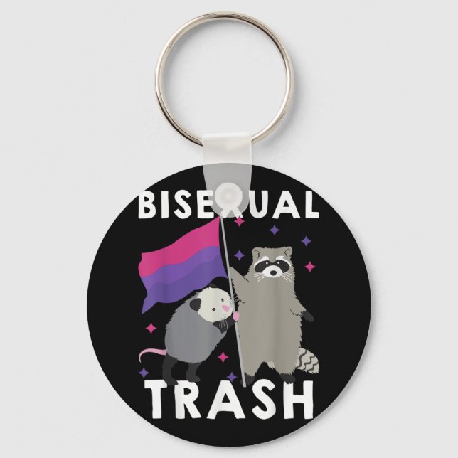 Bisexual Trash Gay Pride Rainbow LGBT Raccoon Keychain (Front)