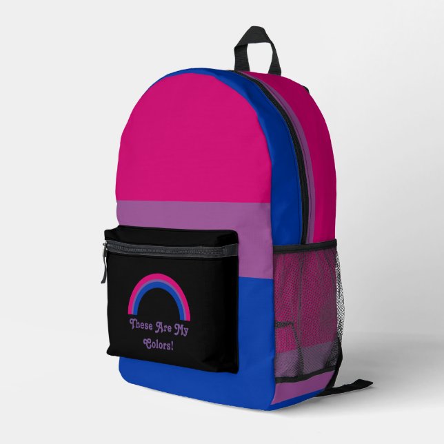 Bisexuality pride flag and rainbow, custom text printed backpack (Back Corner Right)