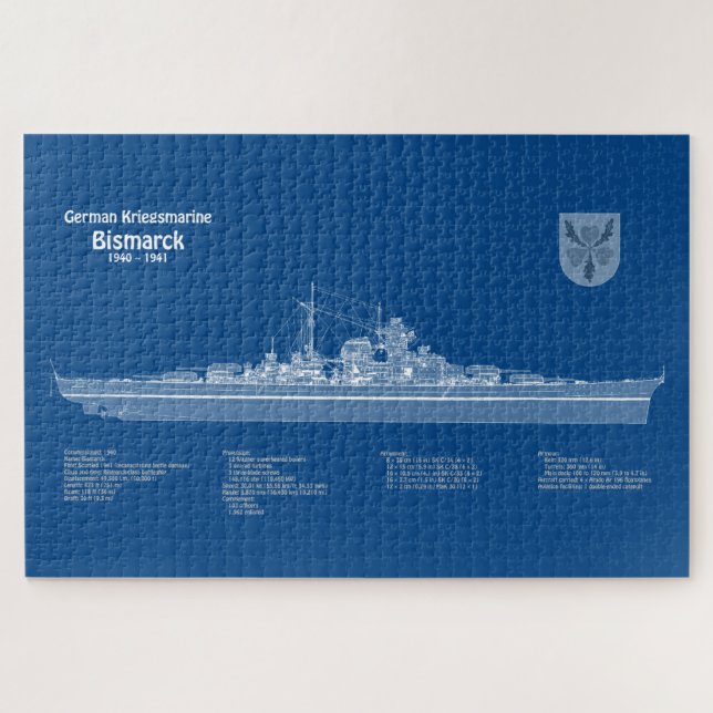 Bismarck - Battleship Blueprint Plans ABD Jigsaw Puzzle (Horizontal)