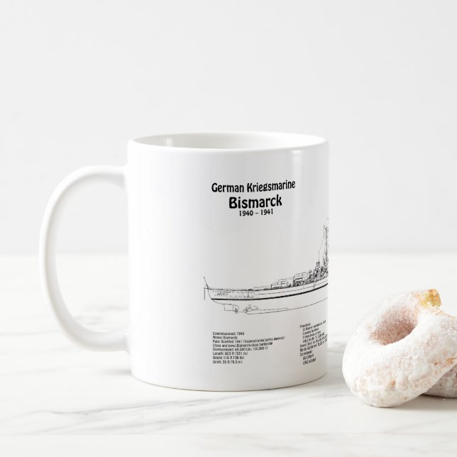 Bismarck - Battleship Blueprint Plans BD Coffee Mug (With Donut)