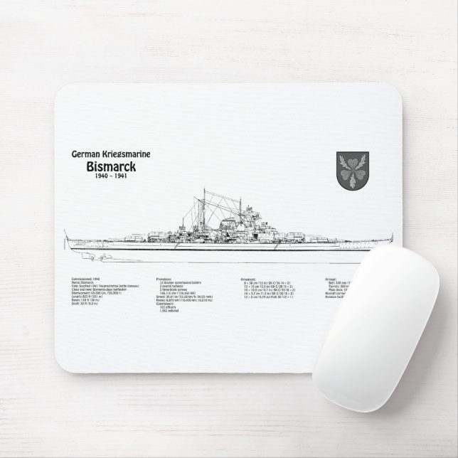 Bismarck - Battleship Blueprint Plans BD Mouse Pad (With Mouse)