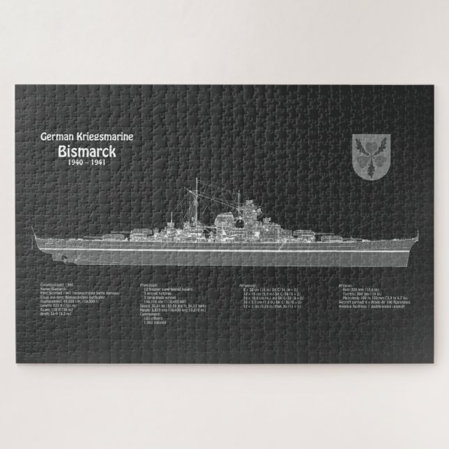 Bismarck - Battleship Blueprint Plans PD Jigsaw Puzzle (Horizontal)