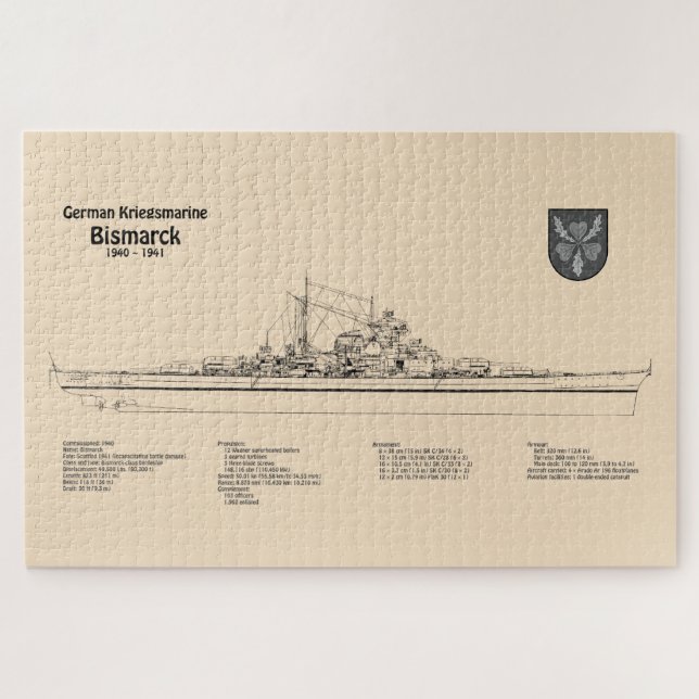 Bismarck - Battleship Blueprint Plans SD Jigsaw Puzzle (Horizontal)