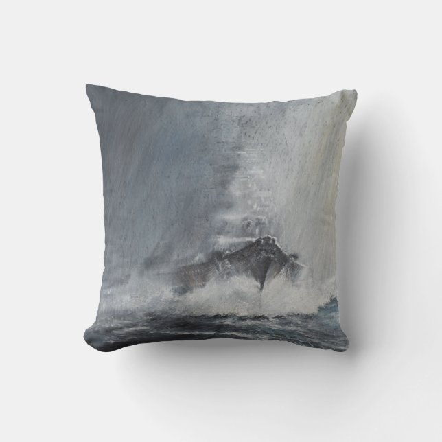 Bismarck through curtains of rain sleet throw pillow (Front)