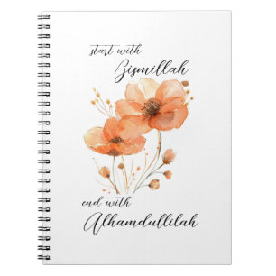 Bismillah Alhamdullilah Orange Floral Notebook