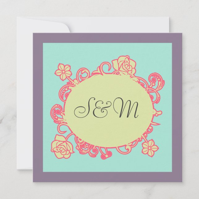 Bismillah flower Islamic wedding invitation katb (Front)