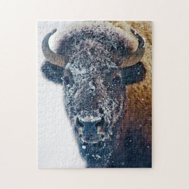 Bison américain dans le puzzle de faune de neige (Vertical)