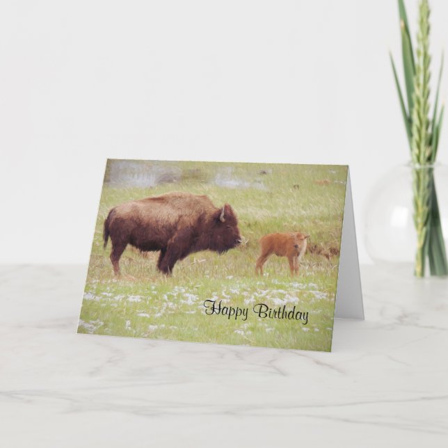 Bison and Calf in Yellowstone Birthday Card (Front)