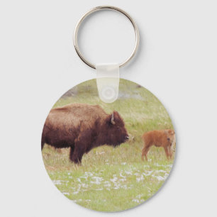 Bison and Calf in Yellowstone Keychain
