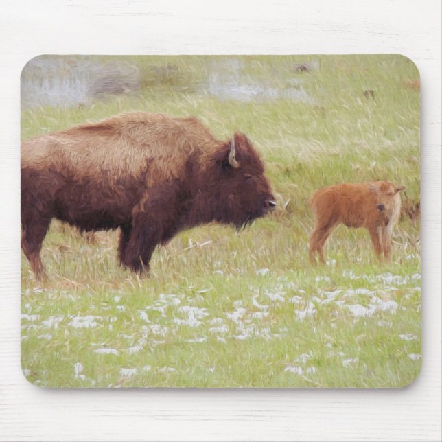 Bison and Calf in Yellowstone Mouse Pad (Front)