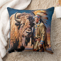 Bison and Native American Chief