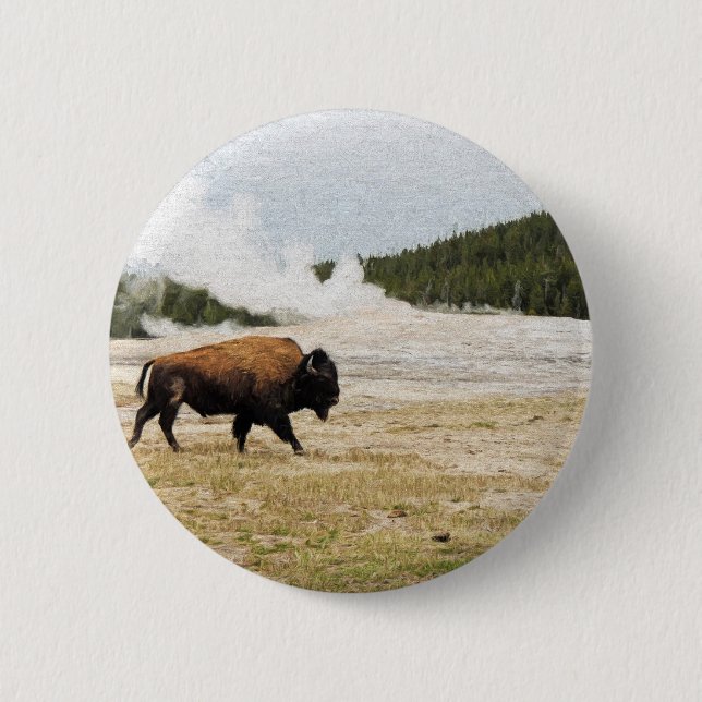 Bison and Old Faithful 2 Inch Round Button (Front)