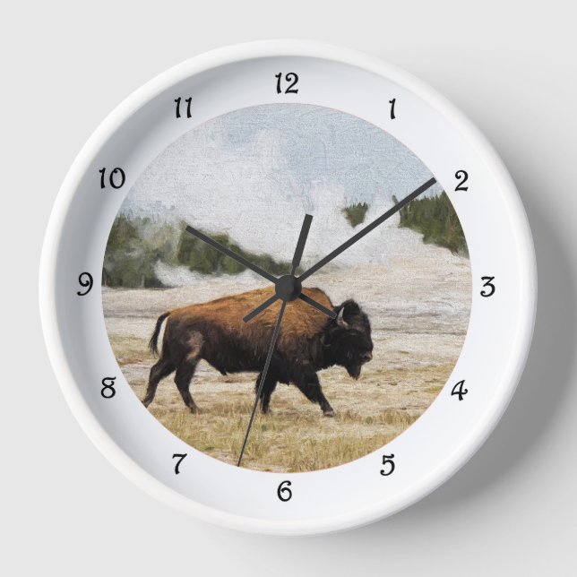Bison and Old Faithful Wall Clock (Front)