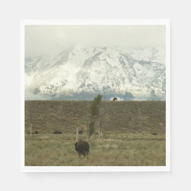 Bison at Grand Teton National Park Photography Napkin (Front)