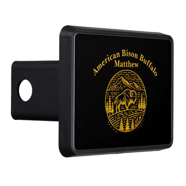 Bison at Sunset in Mountain Landscape Trailer Hitch Cover (Right)
