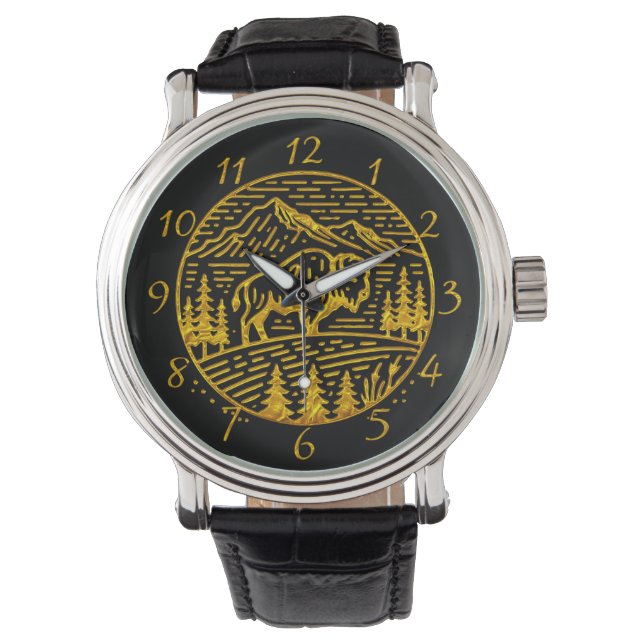 Bison at Sunset in Mountain Landscape Watch (Front)