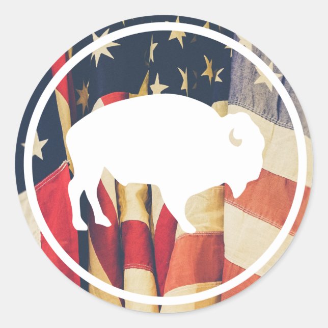 Bison blanc en plein air Sticker drapeau américain (Devant)