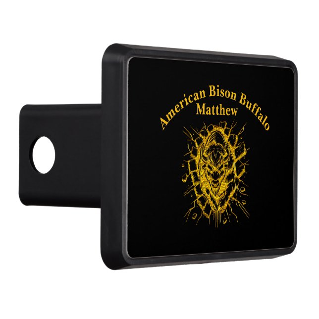 Bison Breaks Through a Wall in a Dynamic Display Trailer Hitch Cover (Right)