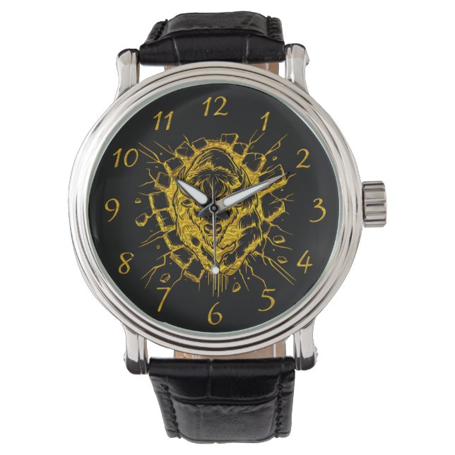 Bison Breaks Through a Wall in a Dynamic Display Watch (Front)