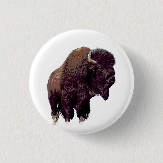 Bison Buffalo  1 Inch Round Button (Front)