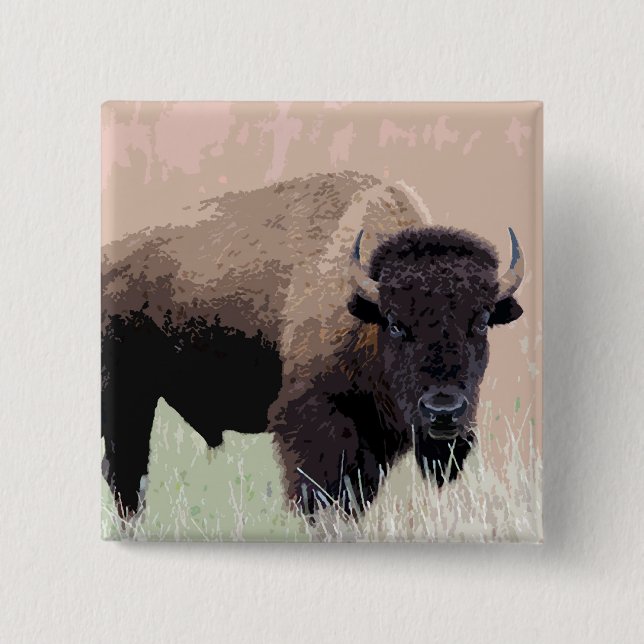 Bison / Buffalo 2 Inch Square Button (Front)