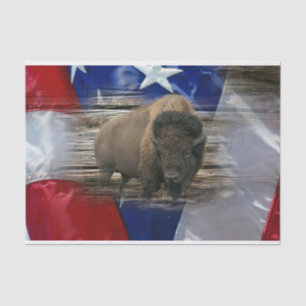 Bison Buffalo American Flag Wood Background Tissue Paper