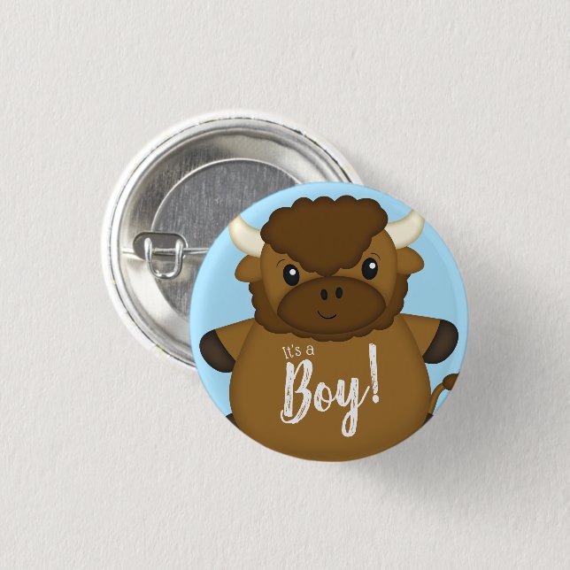 Bison Buffalo Baby Shower Blue 1 Inch Round Button (Front & Back)
