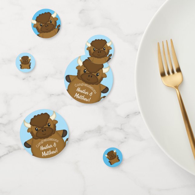 Bison Buffalo Baby Shower Blue Confetti (Group)
