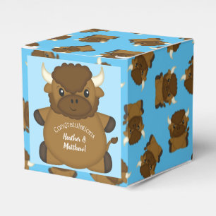Bison Buffalo Baby Shower Blue Favor Box