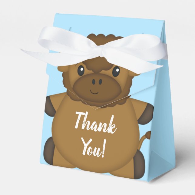 Bison Buffalo Baby Shower Blue Favor Box (Front Side)
