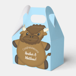 Bison Buffalo Baby Shower Blue Favor Box