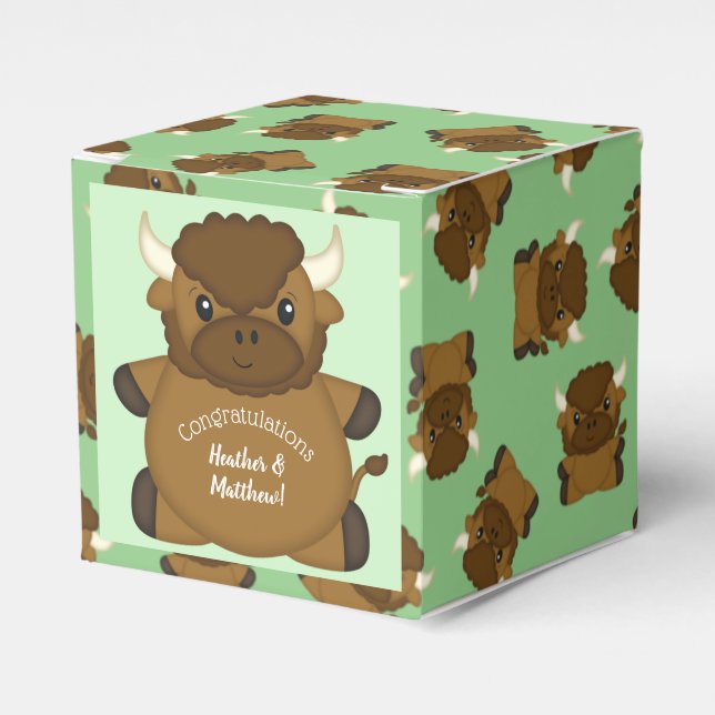 Bison Buffalo Baby Shower Favor Box (Front Side)
