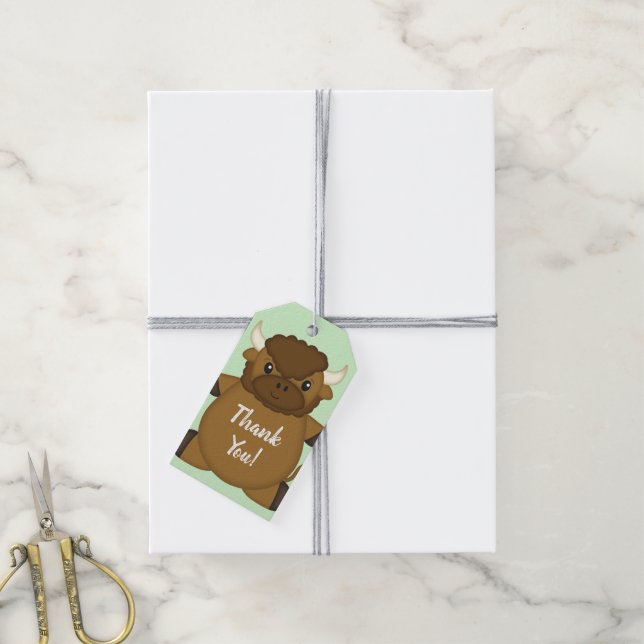 Bison Buffalo Baby Shower Gift Tags (With Twine)