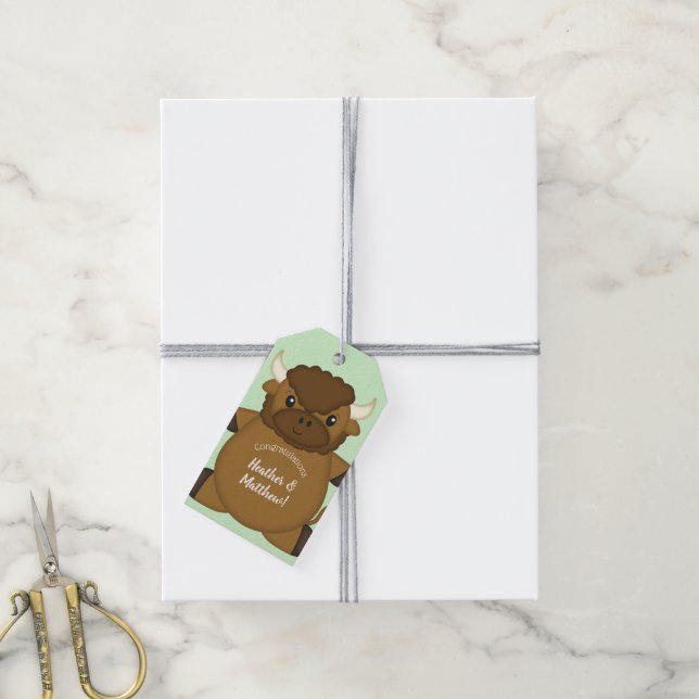 Bison Buffalo Baby Shower Gift Tags (With Twine)