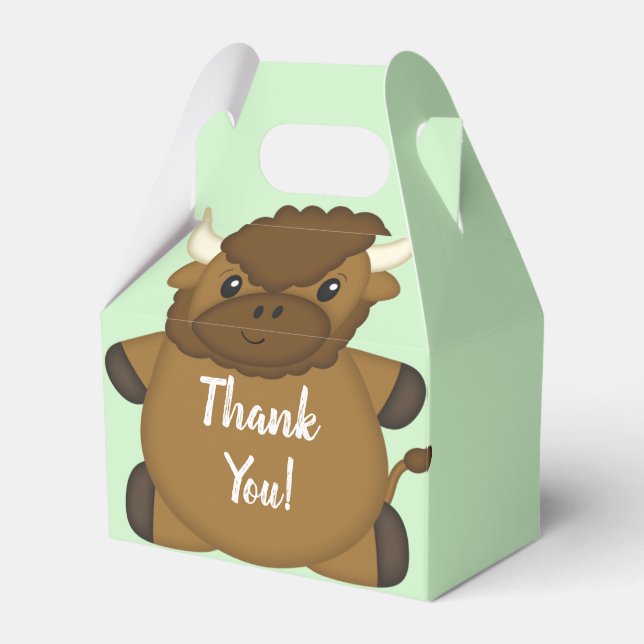 Bison Buffalo Baby Shower Green Favor Box (Front Side)