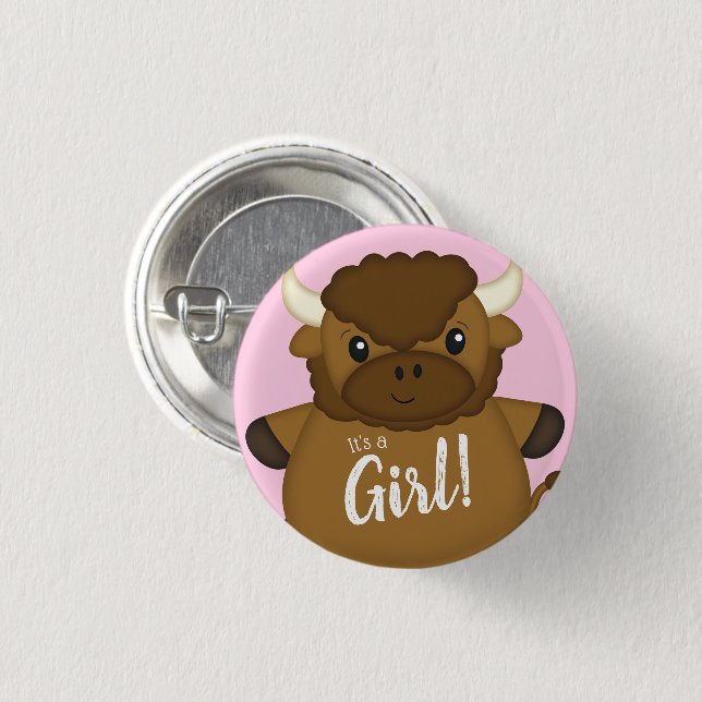 Bison Buffalo Baby Shower Pink 1 Inch Round Button (Front & Back)