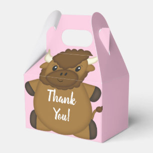 Bison Buffalo Baby Shower Pink Favor Box