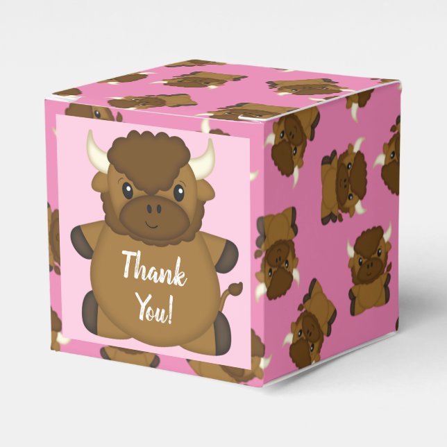 Bison Buffalo Baby Shower Pink Favor Box (Front Side)