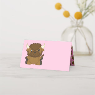Bison Buffalo Baby Shower Pink Place Card