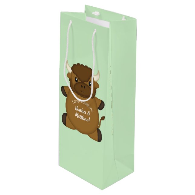 Bison Buffalo Baby Shower Wine Gift Bag (Front Angled)
