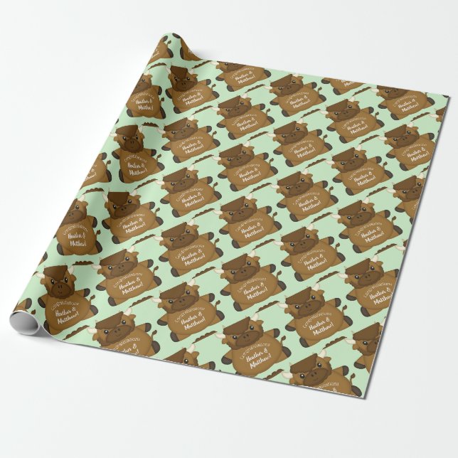 Bison Buffalo Baby Shower Wrapping Paper (Unrolled)