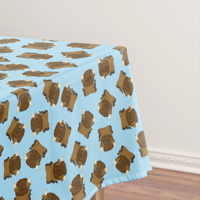 Bison Buffalo Birthday Party Blue Tablecloth (In Situ)