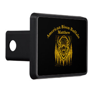 Bison Buffalo Head Illustration Amid Tall Trees Trailer Hitch Cover
